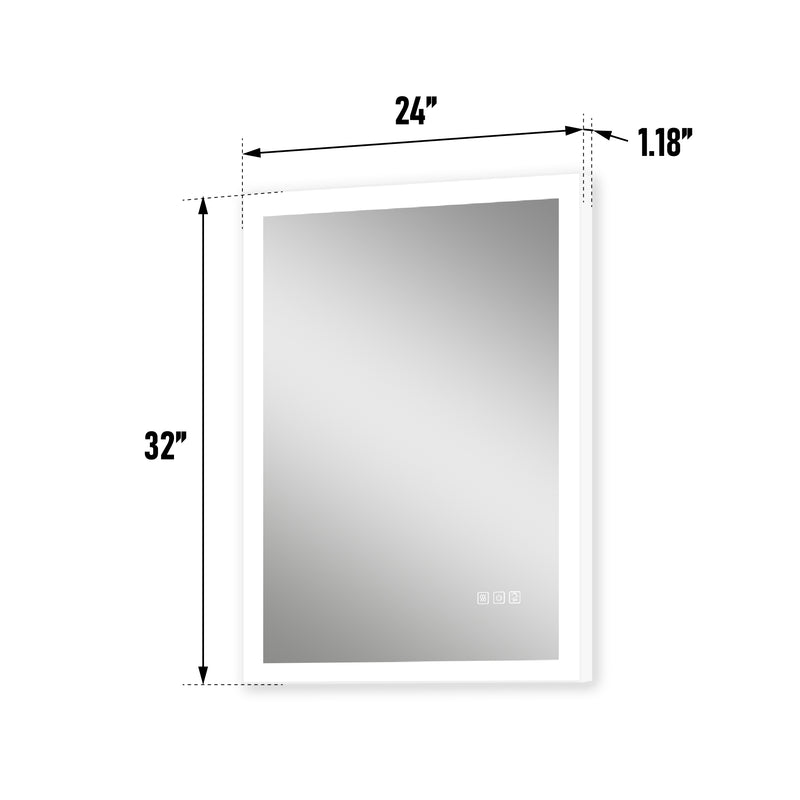 24-in W x 32-in H LED Lit Mirror Rectangular Fog Free Frameless Bathroom Vanity Mirror