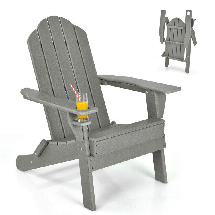 Foldable Weather Resistant Patio Chair with Built-in Cup Holder Gray