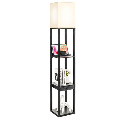 63 Inch Modern Shelf Floor Lamp with Power Outlet and USB Port