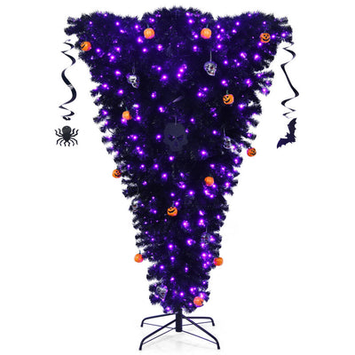 6 Feet Upside Down Artificial Christmas Tree with 270 Purple LED lights