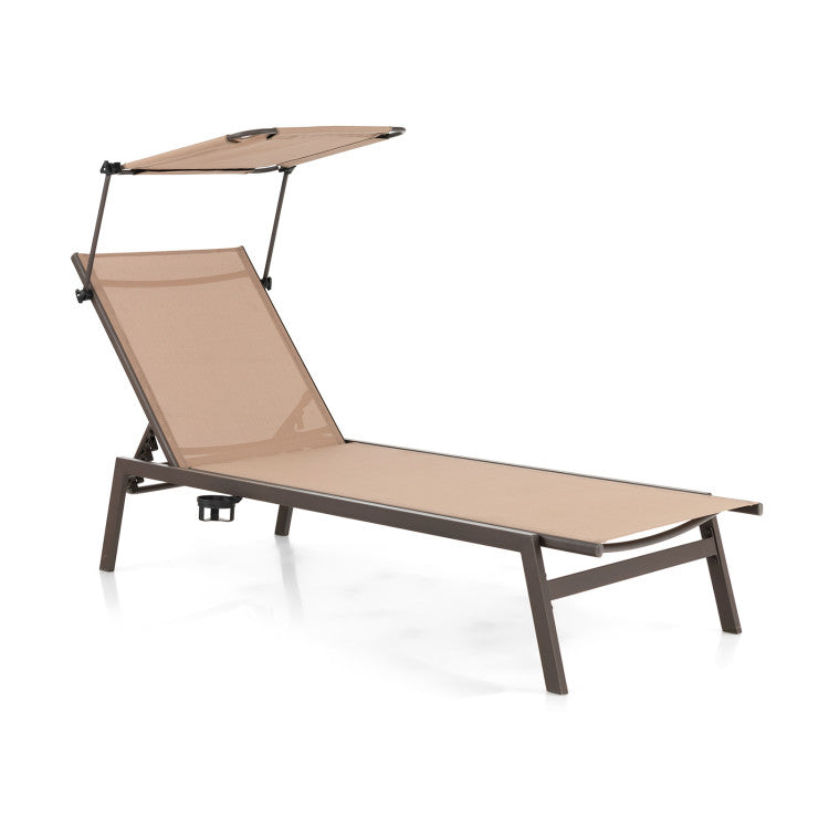 Outdoor Chaise Lounge Chair with Sunshade and 6 Adjustable Position