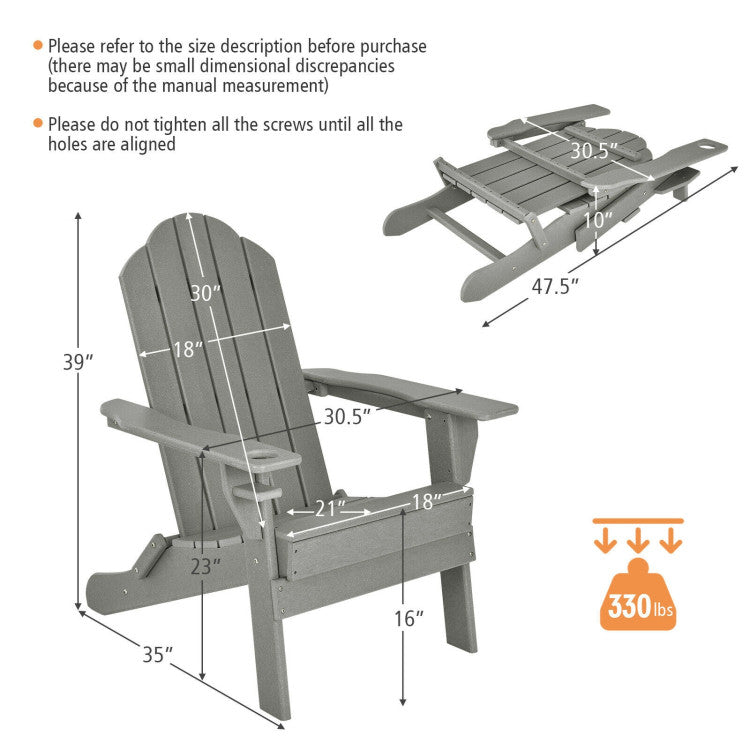 Foldable Weather Resistant Patio Chair with Built-in Cup Holder Gray