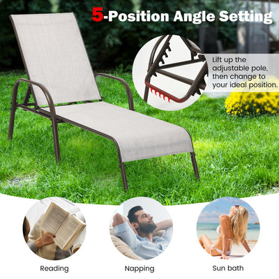 Adjustable Patio Chaise Folding Lounge Chair with Backrest