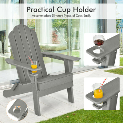 Foldable Weather Resistant Patio Chair with Built-in Cup Holder Gray