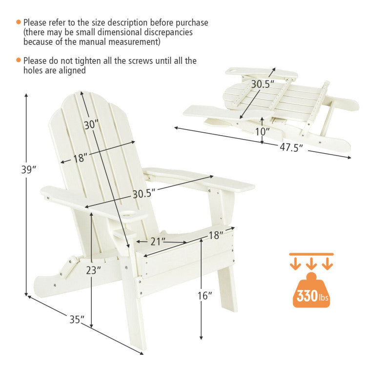 Foldable Weather Resistant Patio Chair with Built-in Cup Holder White