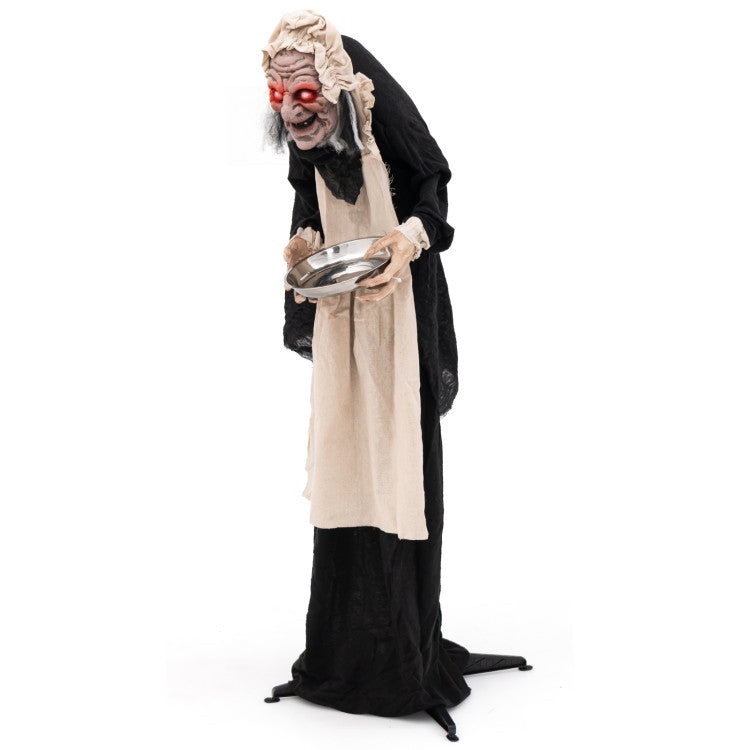 5.2 Feet Halloween Animated Standing Greeter Old Lady with Candy Dish ...