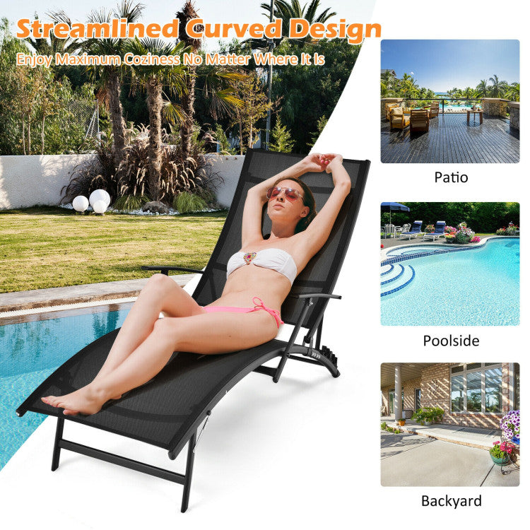 2 Pieces Patio Folding Stackable Lounge Chair Chaise with Armrest