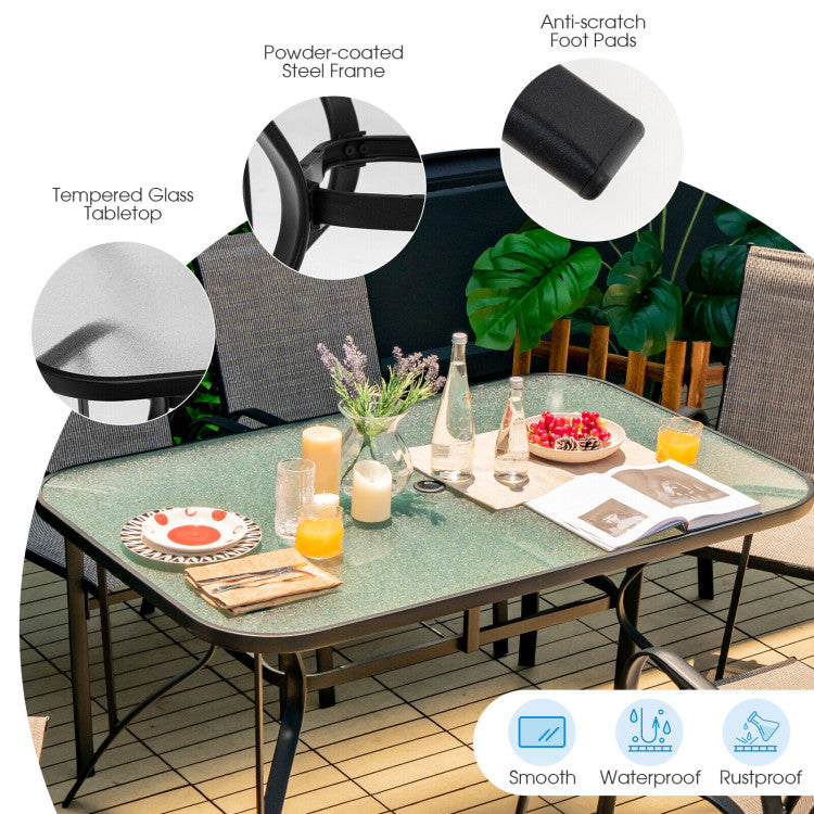 large rectangular glass patio table with hole for umbrella 55 x 35 Inch Patio Dining Rectangle Tempered Glass Table with Umbrella – Forclover