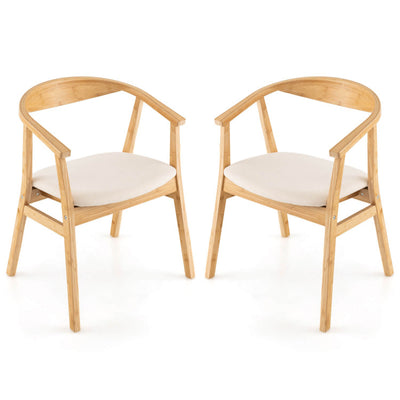 Bamboo Accent Chair with Armrest and Curved Backrest