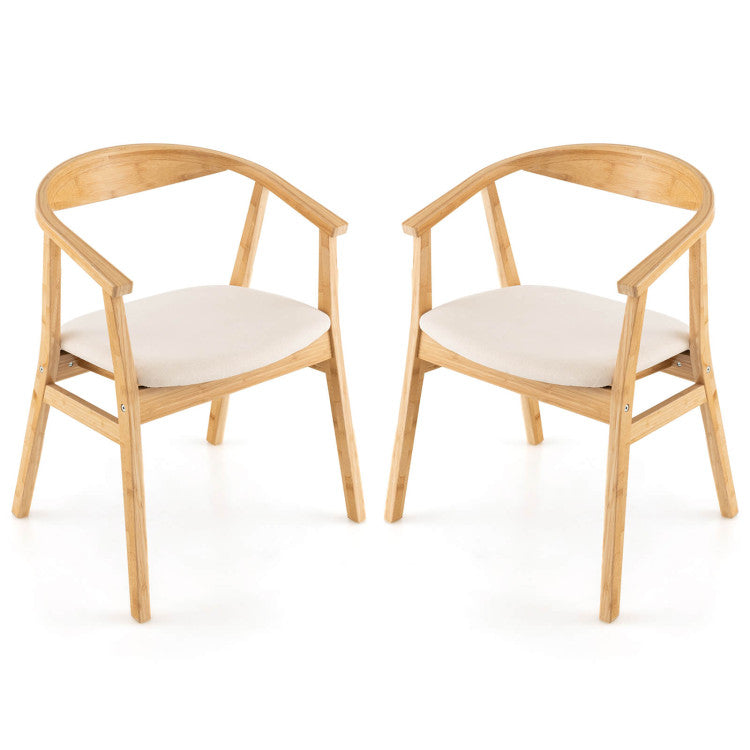 Bamboo Accent Chair with Armrest and Curved Backrest