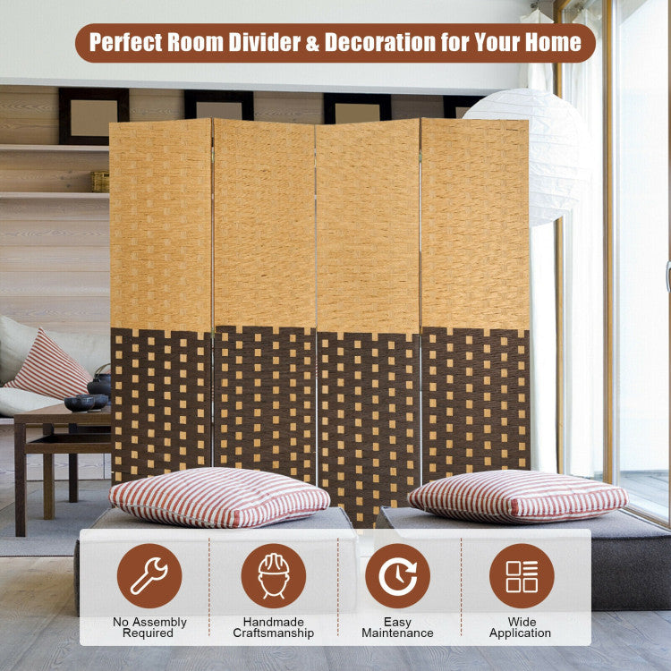 4 Panel Portable Folding Hand-Woven Wall Divider Suitable for Home Office