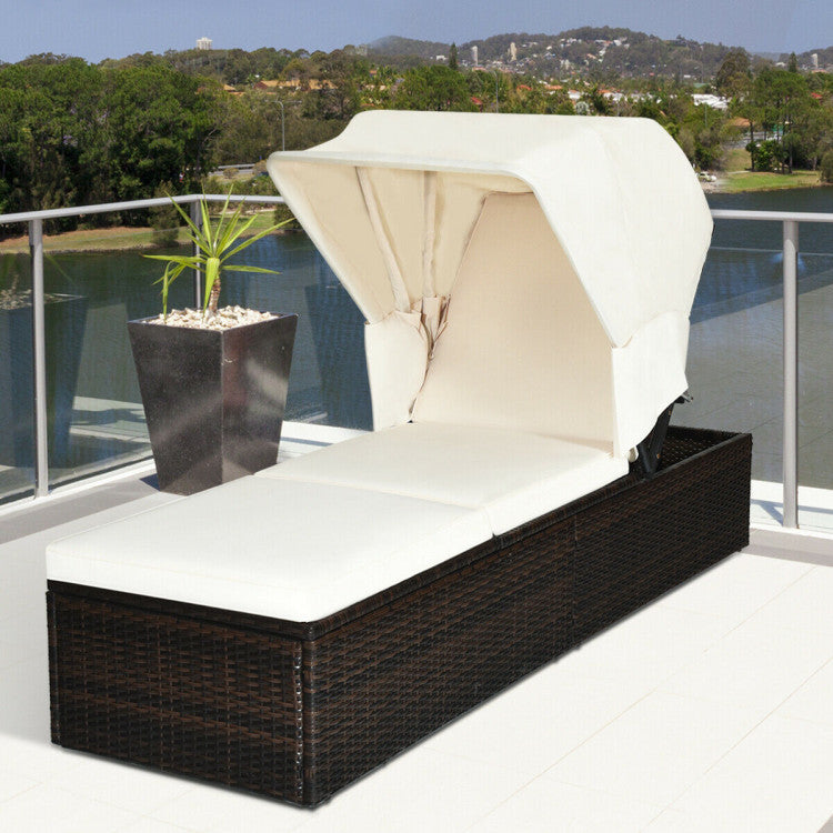 Outdoor Chaise Lounge Chair with Folding Canopy