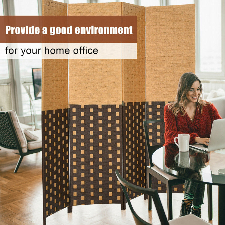 4 Panel Portable Folding Hand-Woven Wall Divider Suitable for Home Office