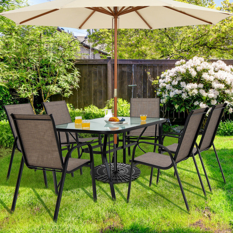 55 x 35 Inch Patio Dining Rectangle Tempered Glass Table with Umbrella – Forclover