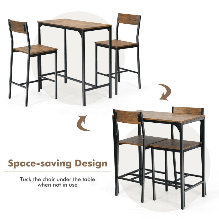 3 Pieces Bar Table Set with 2 Stools