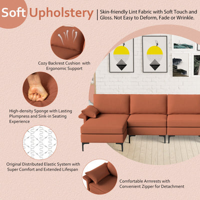 Extra Large L-shaped Sectional Sofa with Reversible Chaise--Rust Red