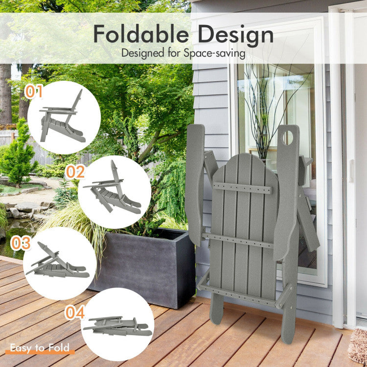 Foldable Weather Resistant Patio Chair with Built-in Cup Holder Gray