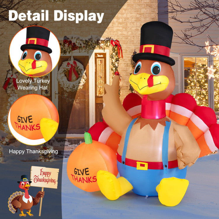 6 Feet Thanksgiving Inflatable Turkey with Pumpkin Fall Harvest Decor with Lights