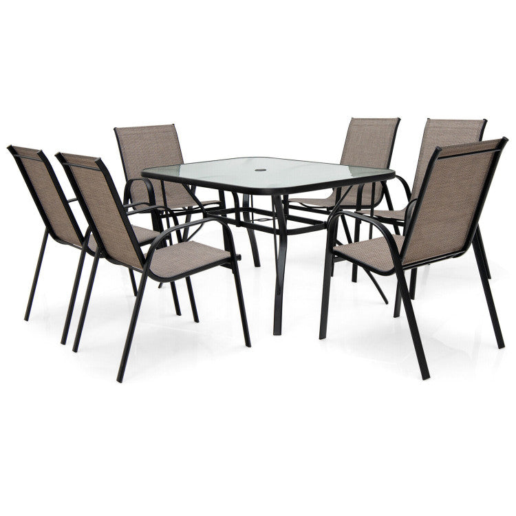 7-Piece Patio Dining Set with 6 Stackable Chairs