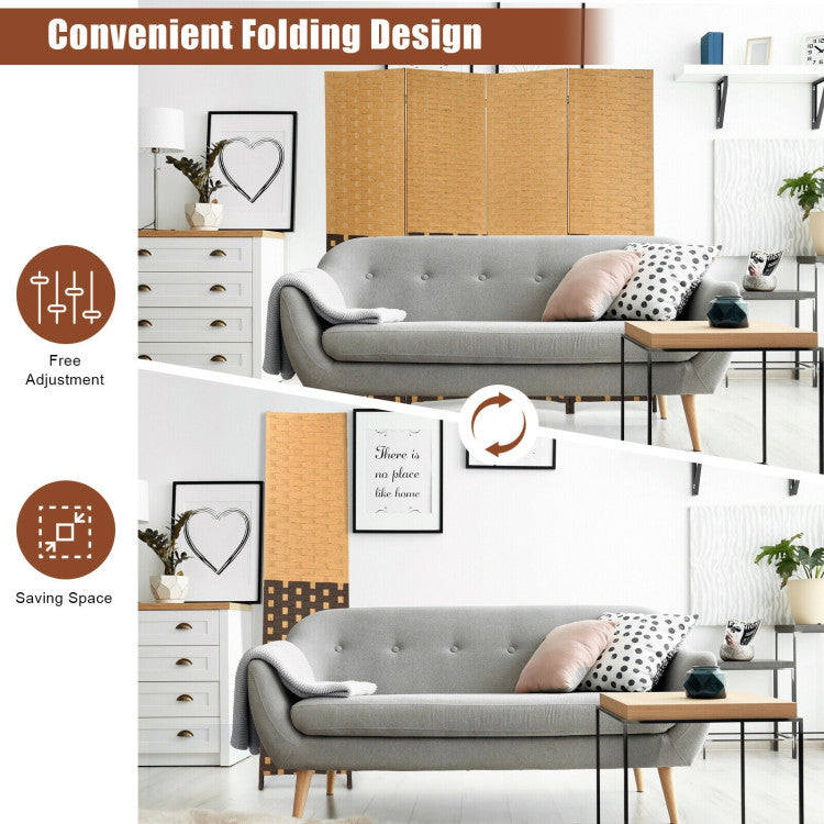 4 Panel Portable Folding Hand-Woven Wall Divider Suitable for Home Office