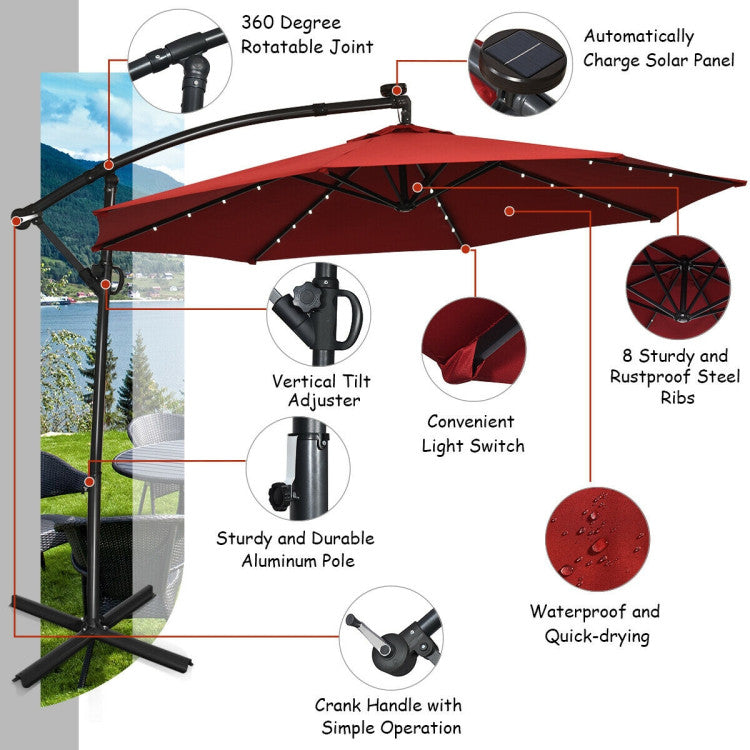 10 Feet 360° Rotation Solar Powered LED Patio Offset Umbrella without – Forclover 10 Feet 360° Rotation Solar Powered LED Patio Offset Umbrella without – Forclover