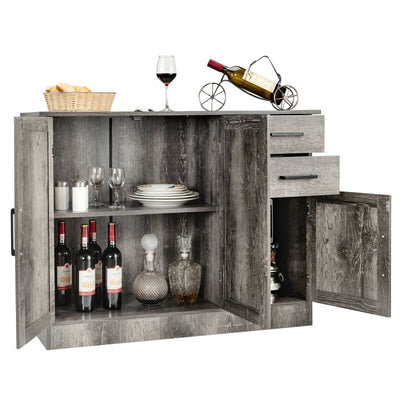 Gray Buffet Server Storage Cabinet with 2-Door Cabinet and 2 Drawers