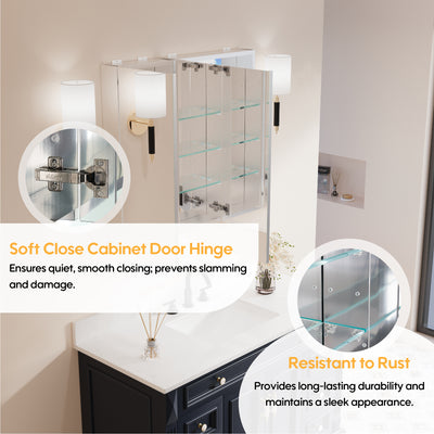 32 in. x 30 in. Copper-Free Tri-Views Mirror Medicine Cabinet with Adjustable Shelves and Dual Swing Doors