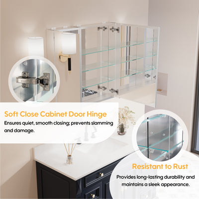 32 in. x 30 in. Copper-Free Tri-Views Mirror Medicine Cabinet with Adjustable Shelves and Dual Swing Doors