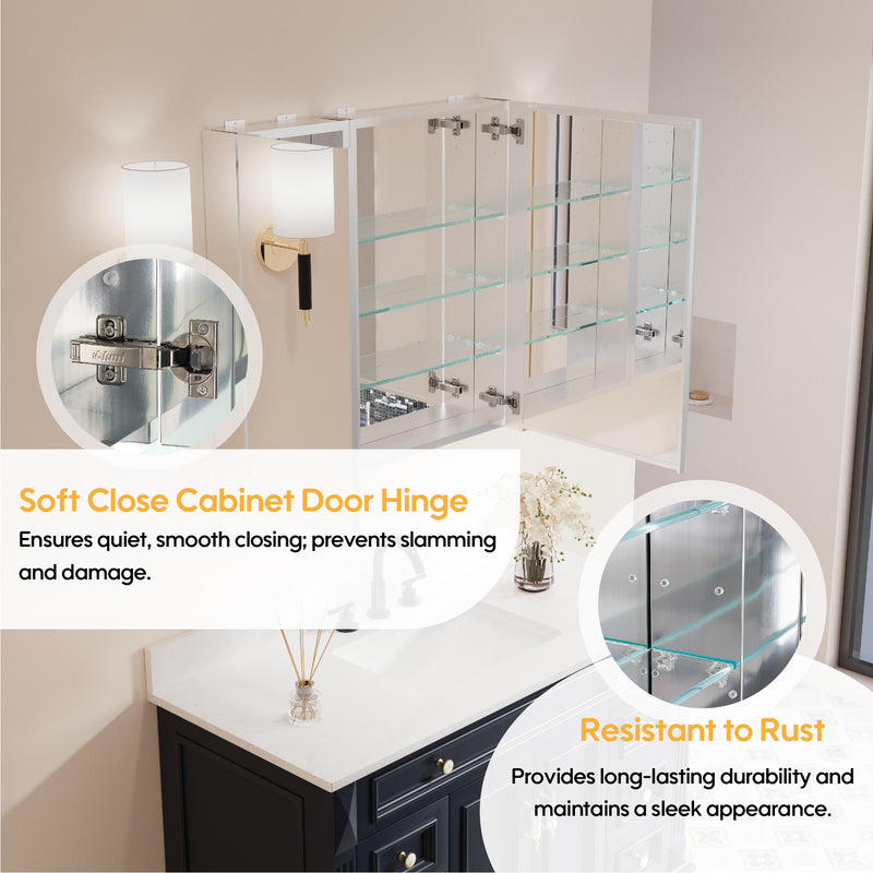 32 in. x 30 in. Copper-Free Tri-Views Mirror Medicine Cabinet with Adjustable Shelves and Dual Swing Doors