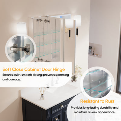 32 in. x 30 in. Copper-Free Tri-Views Mirror Medicine Cabinet with Adjustable Shelves and Dual Swing Doors