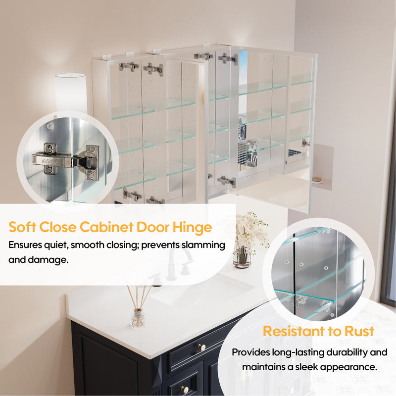 32 in. x 30 in. Copper-Free Tri-Views Mirror Medicine Cabinet with Adjustable Shelves and Dual Swing Doors
