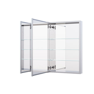 32 in. x 30 in. Copper-Free Tri-Views Mirror Medicine Cabinet with Adjustable Shelves and Dual Swing Doors