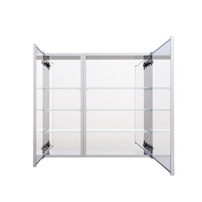 32 in. x 30 in. Copper-Free Tri-Views Mirror Medicine Cabinet with Adjustable Shelves and Dual Swing Doors