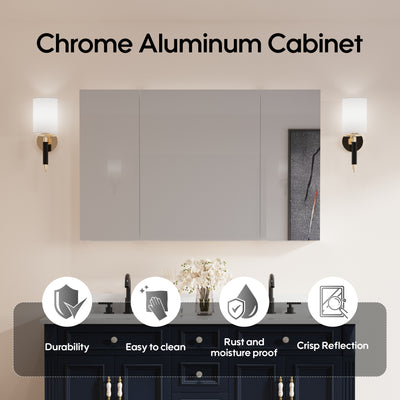 48 in. x30 in. Copper-Free Tri-Views Mirror Medicine Cabinet with Adjustable Shelves and 3 Doors