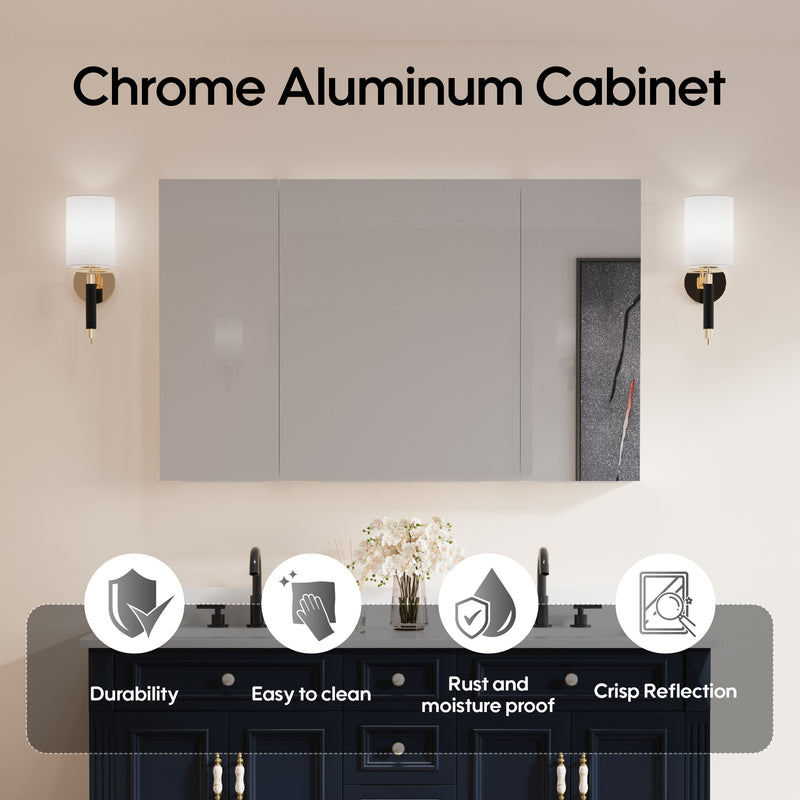 48 in. x30 in. Copper-Free Tri-Views Mirror Medicine Cabinet with Adjustable Shelves and 3 Doors