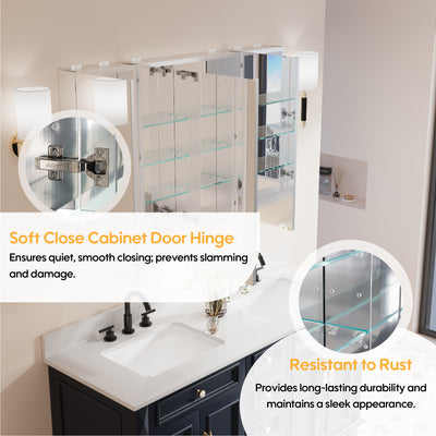 48 in. x30 in. Copper-Free Tri-Views Mirror Medicine Cabinet with Adjustable Shelves and 3 Doors