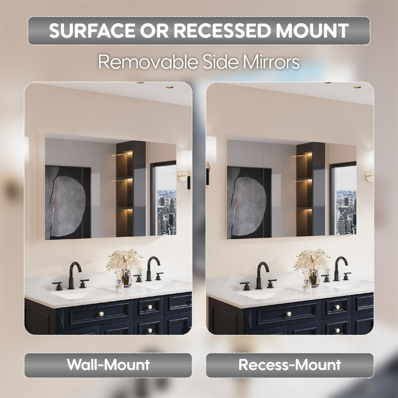48 in. x30 in. Copper-Free Tri-Views Mirror Medicine Cabinet with Adjustable Shelves and 3 Doors