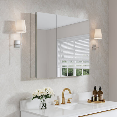 36 in. x30 in. Copper-Free Tri-Views Mirror Medicine Cabinet with Adjustable Shelves and and Dual Swing Doors