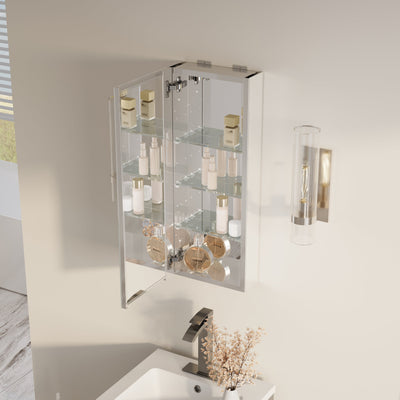 12 in. x 30 in. Copper-Free Tri-Views Mirror Medicine Cabinet with Adjustable Shelves and Left Swing Door