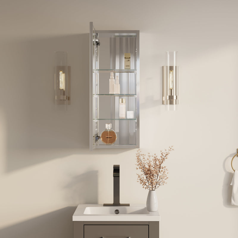12 in. x 30 in. Copper-Free Tri-Views Mirror Medicine Cabinet with Adjustable Shelves and Left Swing Door