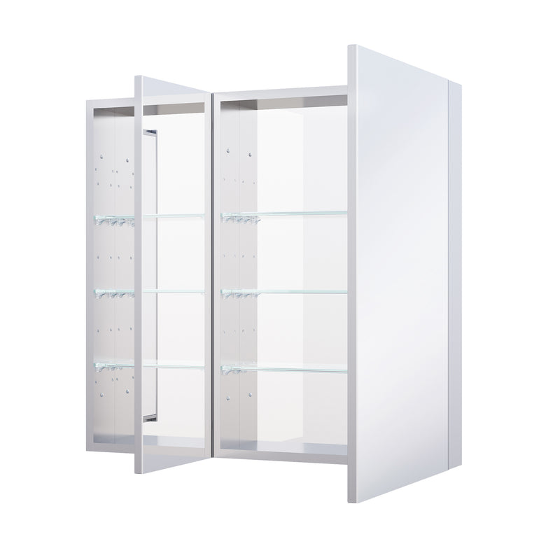 32 in. x 30 in. Copper-Free Tri-Views Mirror Medicine Cabinet with Adjustable Shelves and Dual Swing Doors