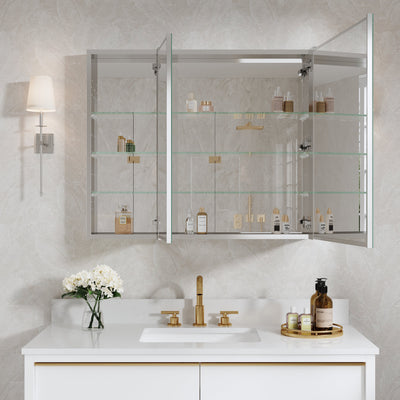 36 in. x30 in. Copper-Free Tri-Views Mirror Medicine Cabinet with Adjustable Shelves and and Dual Swing Doors