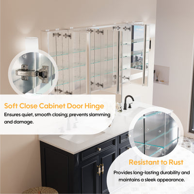 64 in. x30 in. Copper-Free Tri-Views Mirror Medicine Cabinet with Adjustable Shelves and 5 Doors