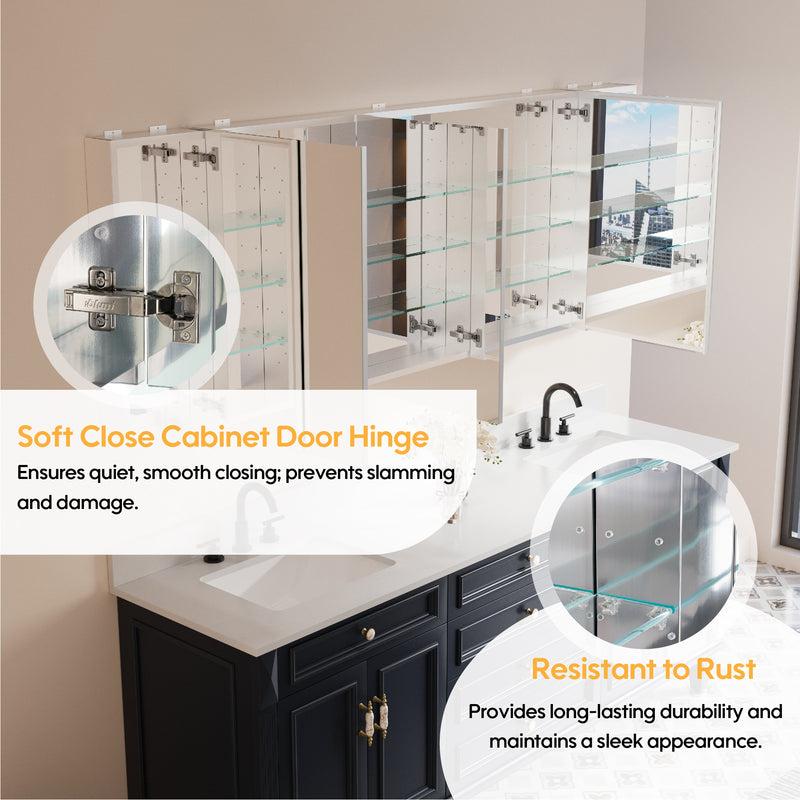 84 in. ×30 in. Copper-Free Tri-Views Mirror Medicine Cabinet with Adjustable Shelves and 5 Doors