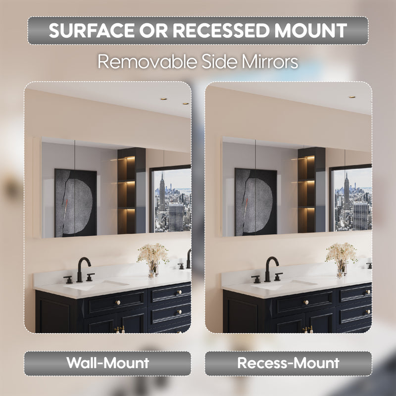 84 in. ×30 in. Copper-Free Tri-Views Mirror Medicine Cabinet with Adjustable Shelves and 5 Doors