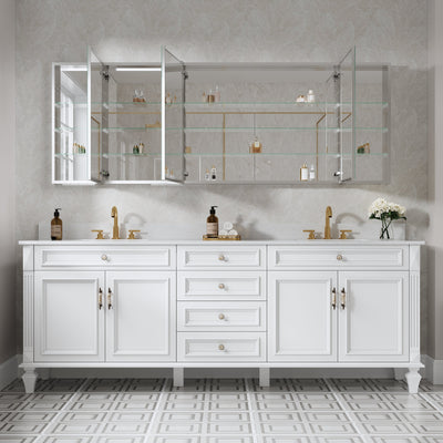 84 in. x30 in. Copper-Free Tri-Views Mirror Medicine Cabinet with Adjustable Shelves and 5 Doors