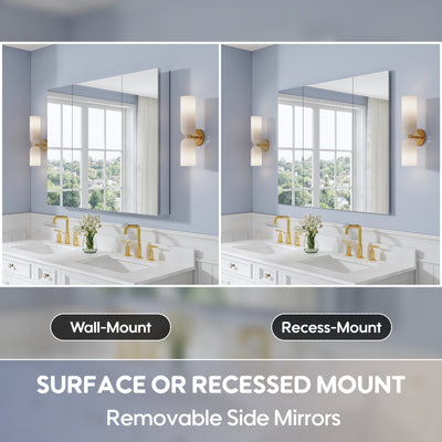 44 in. ×36 in. Copper-Free Tri-Views Mirror Medicine Cabinet with Adjustable Shelves and 3 Doors