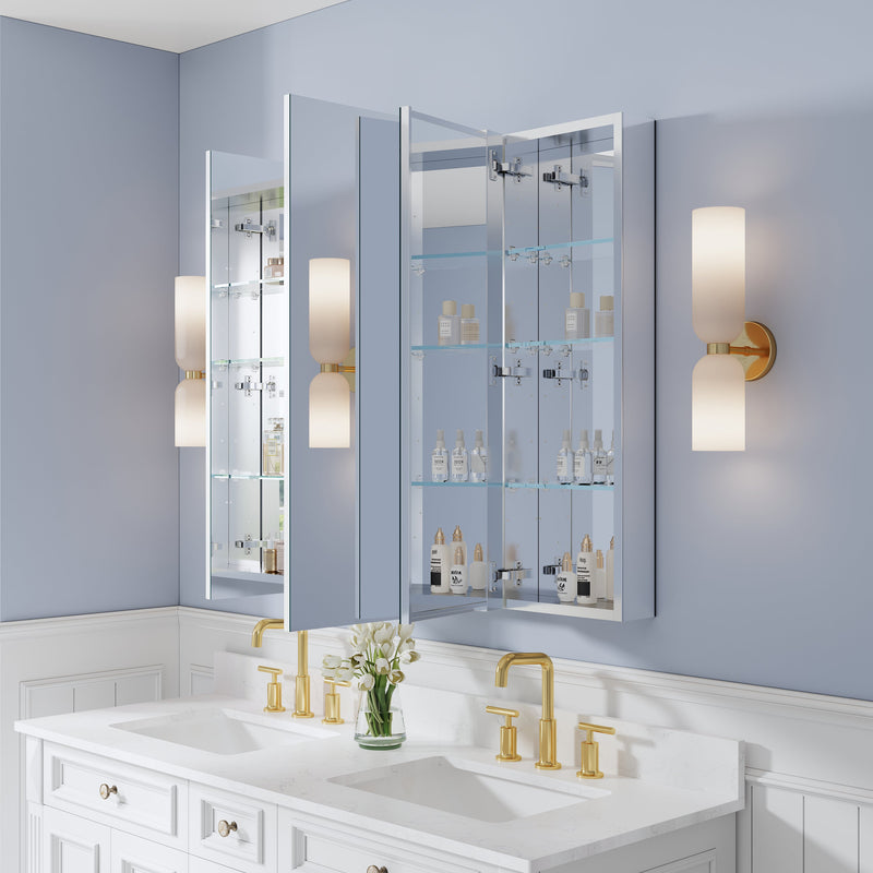 44 in. ×36 in. Copper-Free Tri-Views Mirror Medicine Cabinet with Adjustable Shelves and 3 Doors