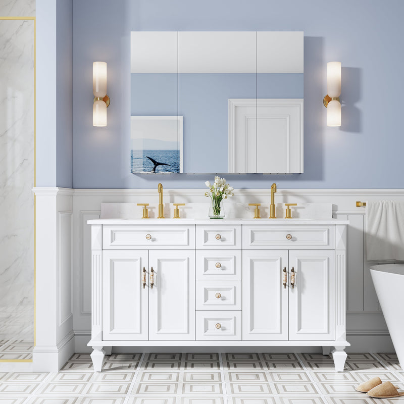 44 in. ×36 in. Copper-Free Tri-Views Mirror Medicine Cabinet with Adjustable Shelves and 3 Doors