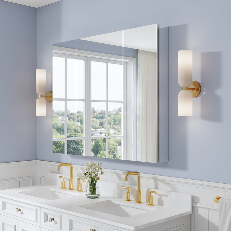 44 in. ×36 in. Copper-Free Tri-Views Mirror Medicine Cabinet with Adjustable Shelves and 3 Doors